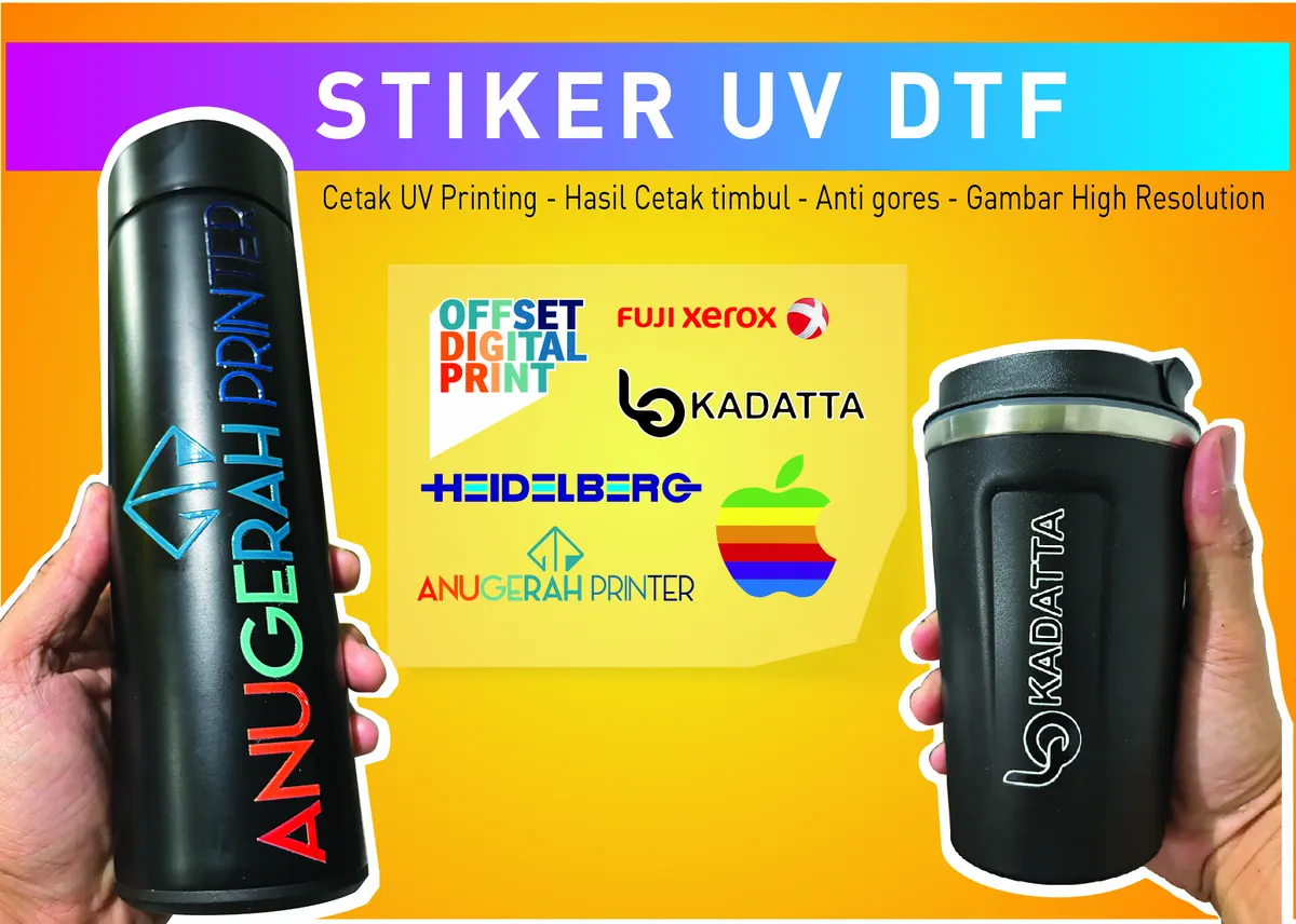 Contoh hasil cetak UV DTF untuk stiker dan produk custom